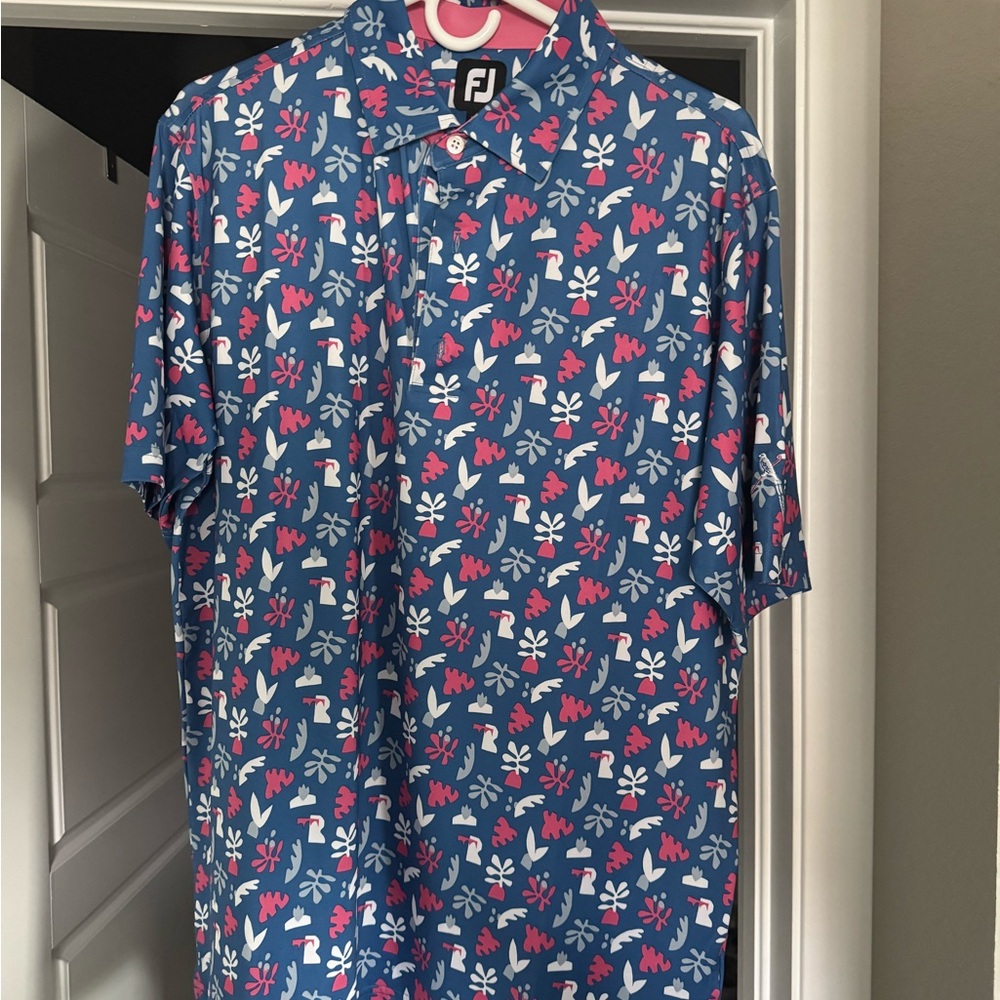 FootJoy Blue and Pink Floral Polo Shirt